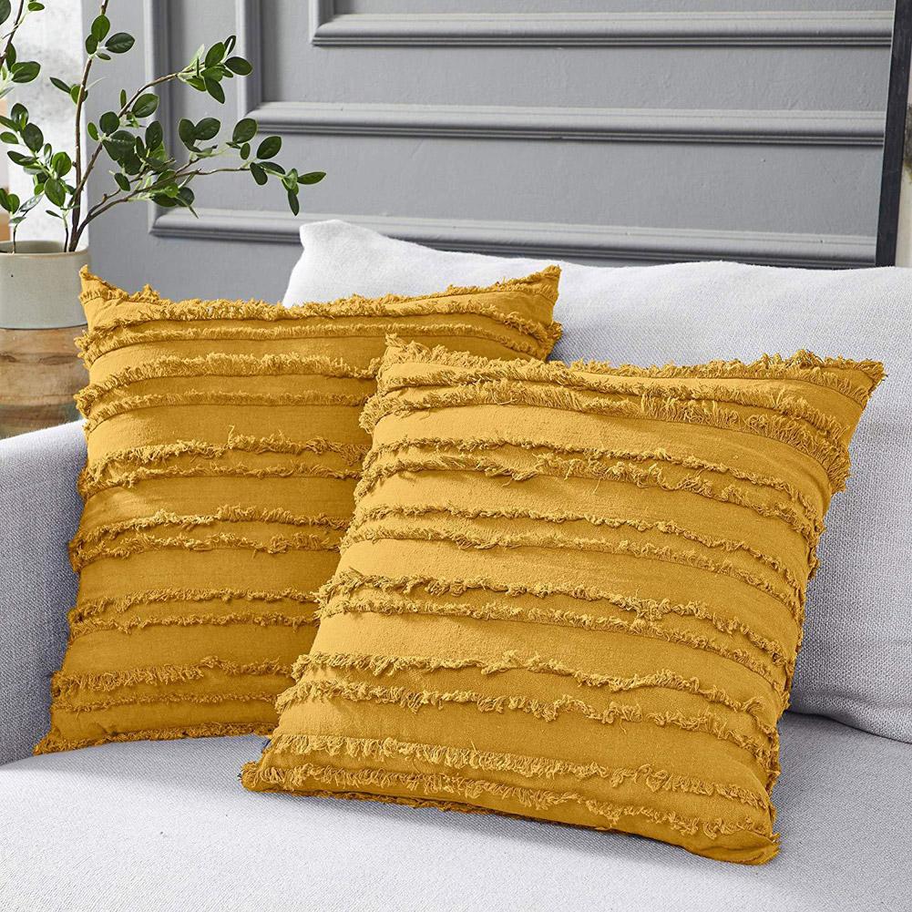 Square Throw Pillow Cover Cotton Linen Tassels Pillow Cover for Living Room Sofa Decor