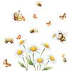 Daisies Flowers and Butterfly Bee Party Wall Stickers, Removable Anti-Static Self-Adhesive Vinyl Decals for Kids Room Living Room Bedroom Decoration