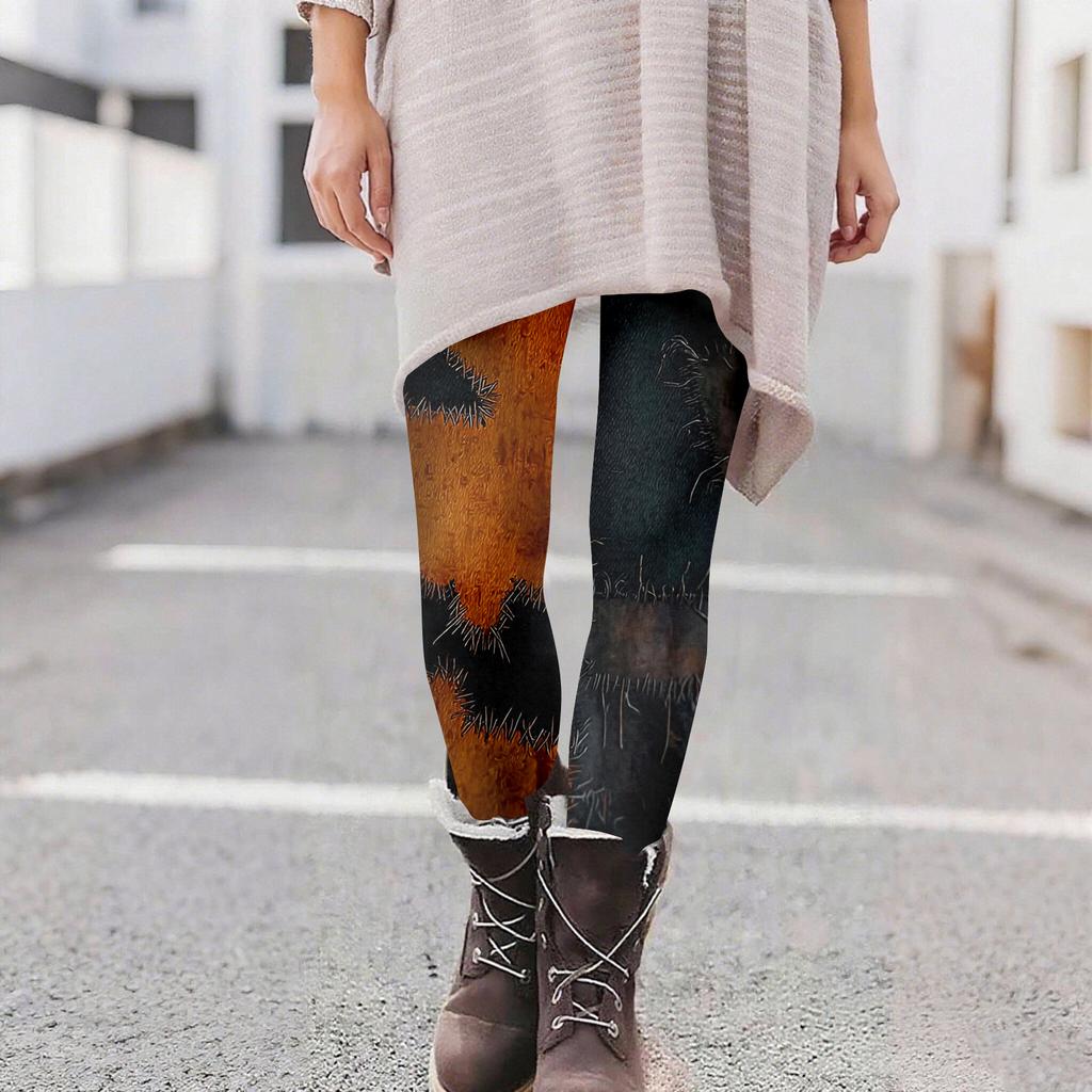 Damen Casual Mode Outdoor Halloween Bedruckte Slim Elastische Yogahose Cropped Hose