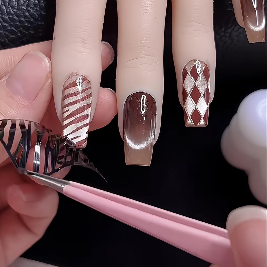 1 Stück Nail Art Hohlaufkleber, Nail Art Plattenvorlage, Linien-, Gitter-, Leopardenmuster-Designs, um Nail Art/Salon einfacher zu machen, Geschenk für Mädchen und Frauen