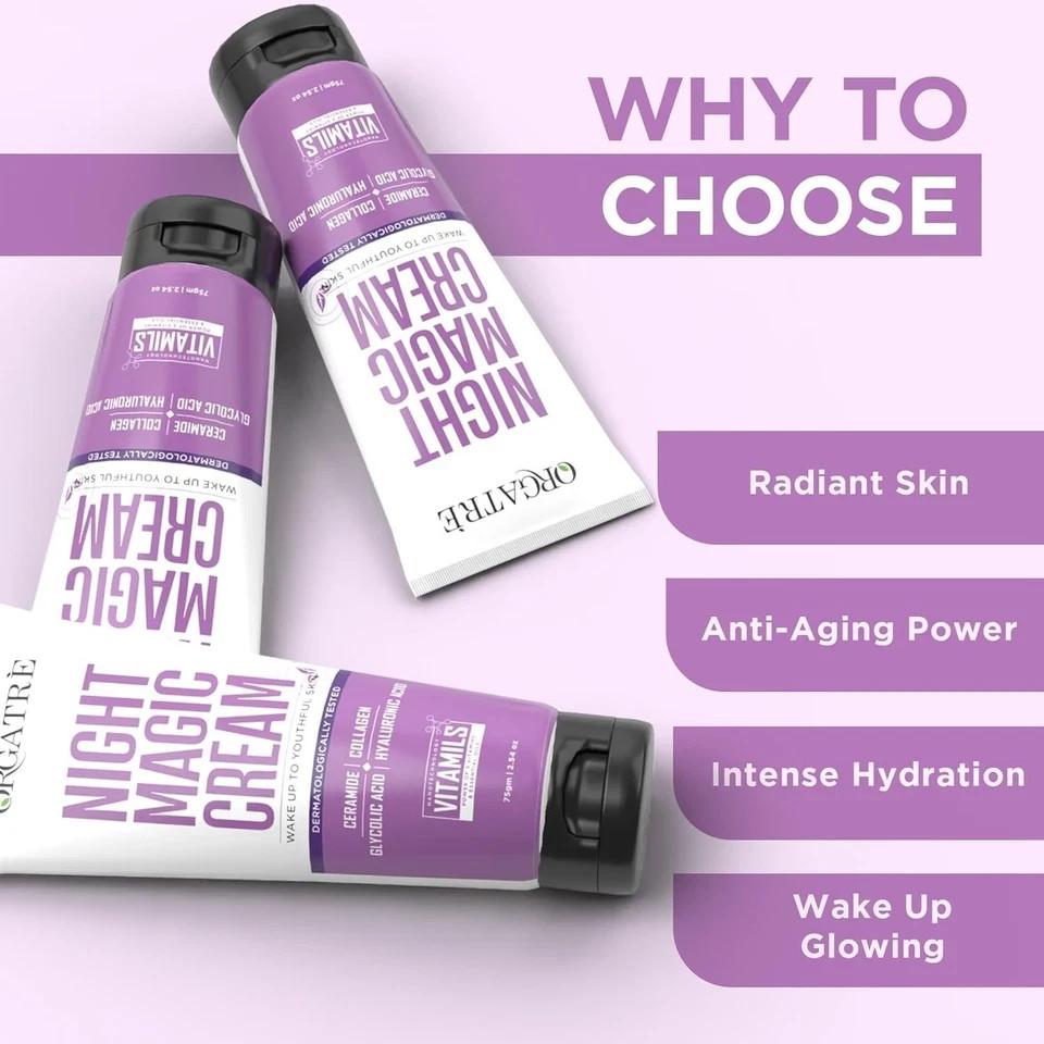 Orgatre Night Magic Cream 75g Anti-Aging Glow with Ceramide & Collagen