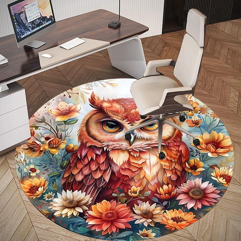 1pc Owl Flowers Round Chair mat office Area Rug - Non-Slip, Floor Mat for Office, Bedroom, and Indoor Decor p127110