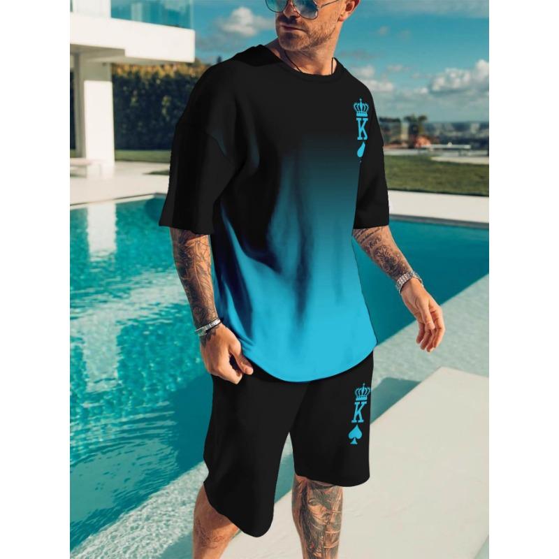 Freizeit Sport Set Atmungsaktives Outdoor Herren T-Shirt Shorts Sommer 3D Gedrucktes Erwachsenen Set