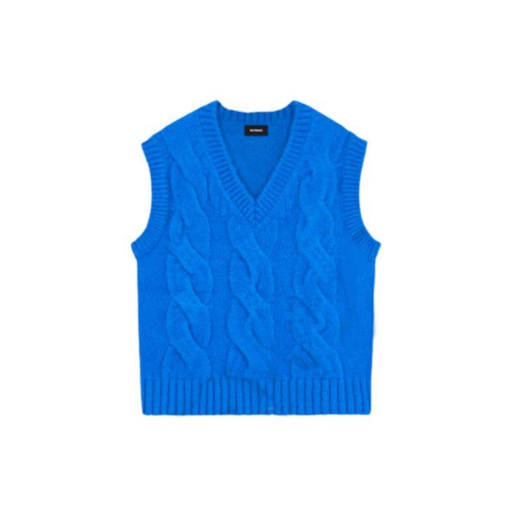 WE11DONE Solid Color V-Neck Cable Knit Vest Unisex Vests Blue WD-KV8-20-090-U-BL