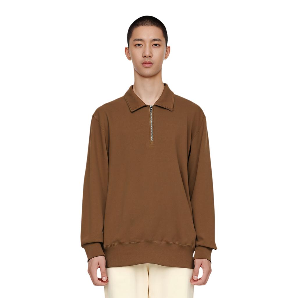 UNIQLO Solid Color Minimalist Half-Zip Sweatshirt Men sweatshirt Brown 456952-35