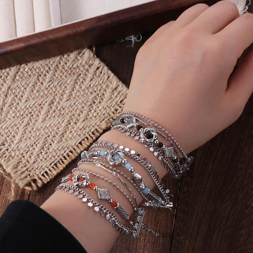 Tassel Retro Multilayer Bracelet Delicate Beads Bangles Vintage Ethnic Style Bracelet  Lady