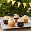 Black Glitter Cake Topper 6 Pcs Graduation Toppers, Mini Grad Cap Cupcake Stiff Wooden Skewer Food Appetizer Picks for Class of 2026 Party Supplies
