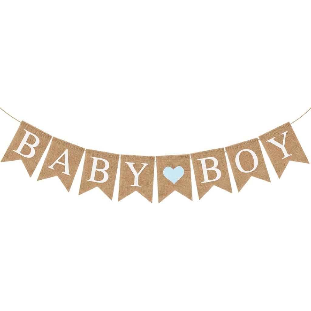 Pre-Strung Baby Girl Burlap Banner, Gender Reveal Banner for Baby Shower Party Decorations (Light Pink Heart)