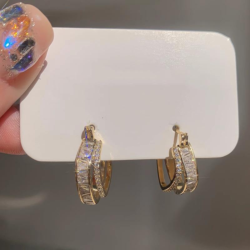 Women's Retro Super Sparkling Zircon Square Exquisite and High-end Double-layer Earrings