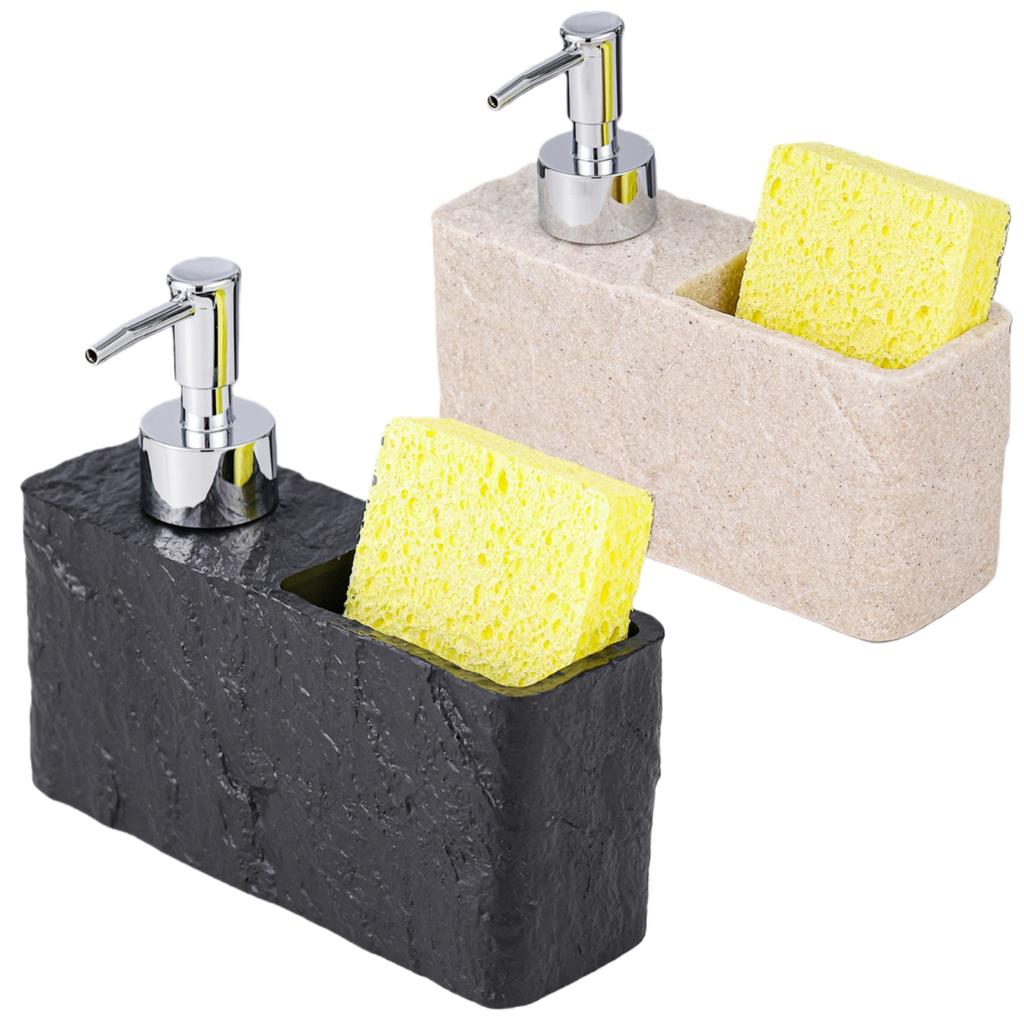 Bathroom Decor Bathroom Pump Bottle 2 In 1 Soap And Sponge Holder Cleaning Tool Resin Soap Dispenser Compact Size