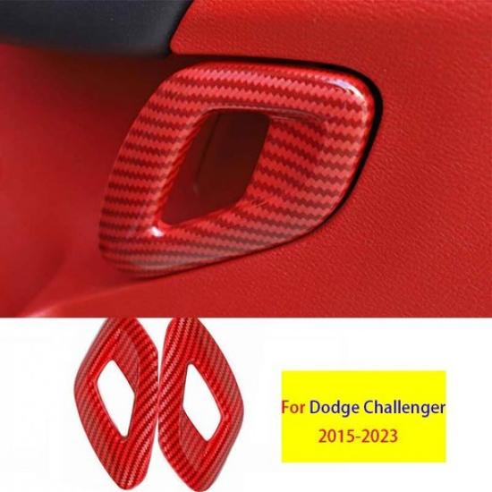 For Dodge Challenger 2015-2023 Red Carbon Fiber Inner Door Panel Strip Trim 2pcs