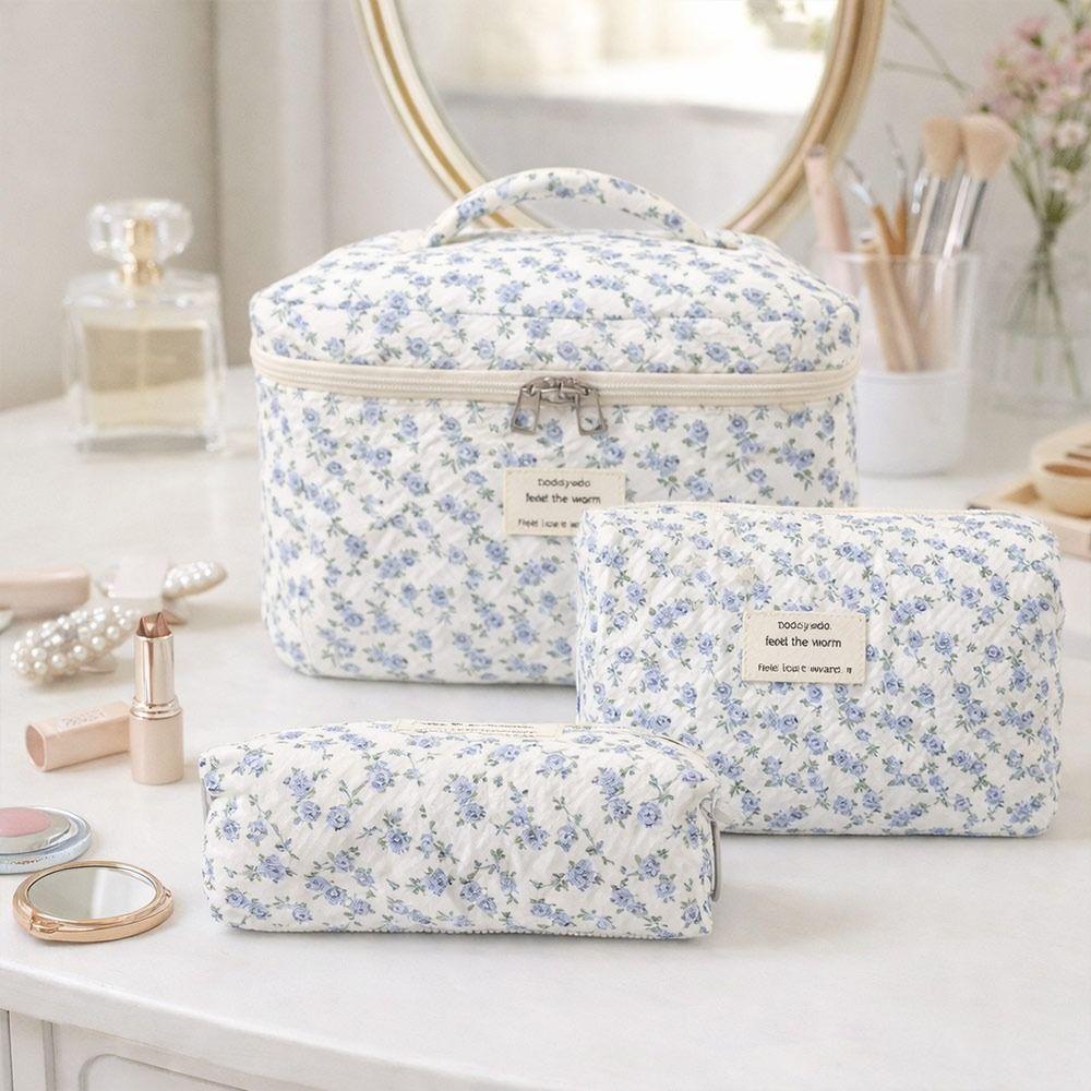 Zipper Aesthetic Cosmetic Organizer Floral Printed Skincare Clutch Toiletry Bag  Travel Storage