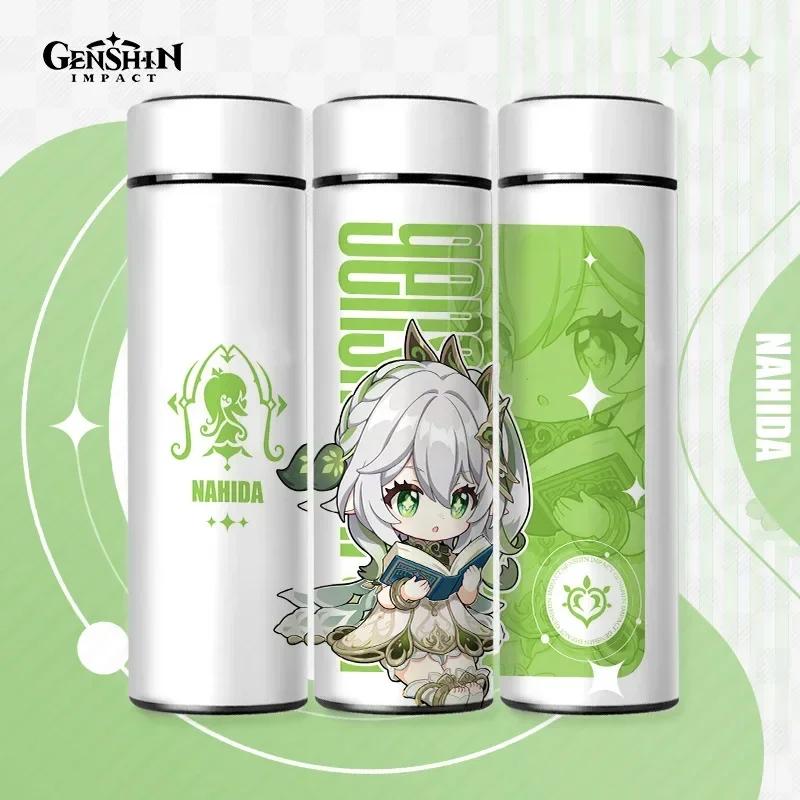 500ml Genshin Impact Thermo Bottle Stainless Steel Kawaii Anime Insulated Cup Water Zhongli Temperature Display Thermos Bottle