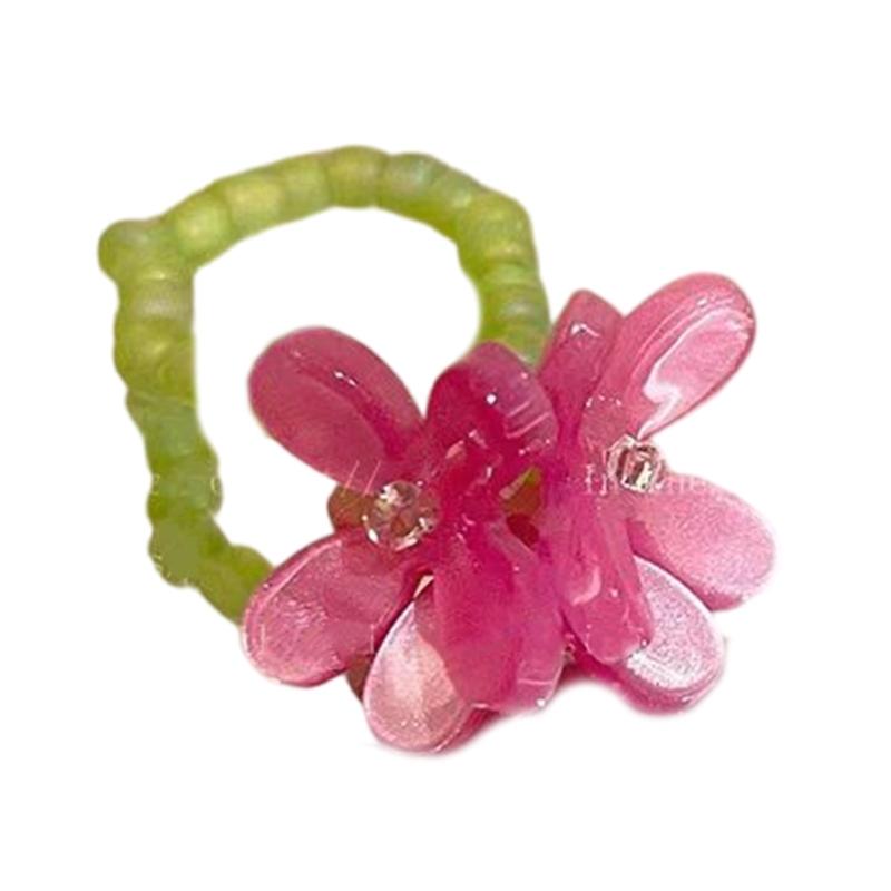 

Lightweight Acrylic Beaded Ring Korean Inspired Violets Flower Stretchable Ring Fashionable Elastic Finger Accessory