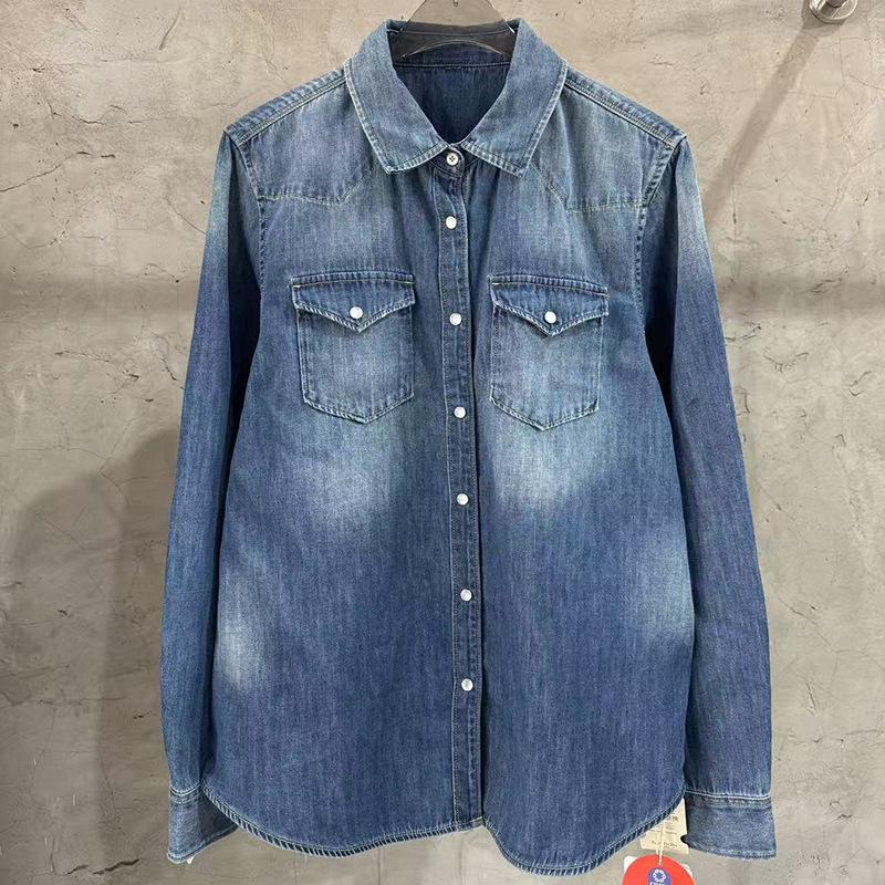 Women s New Arrival: American Retro Washed Denim Shirt - Versatile Four Seasons Casual Layering Top XL синий