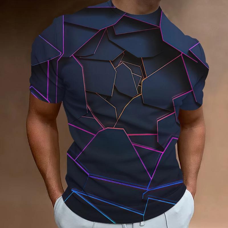 Funny Men's T Shirt Tops 3d Abstract Geometry Print T-Shirt For Men Summer Trend Simple Loose Tee Casual Breathable Man Clothing