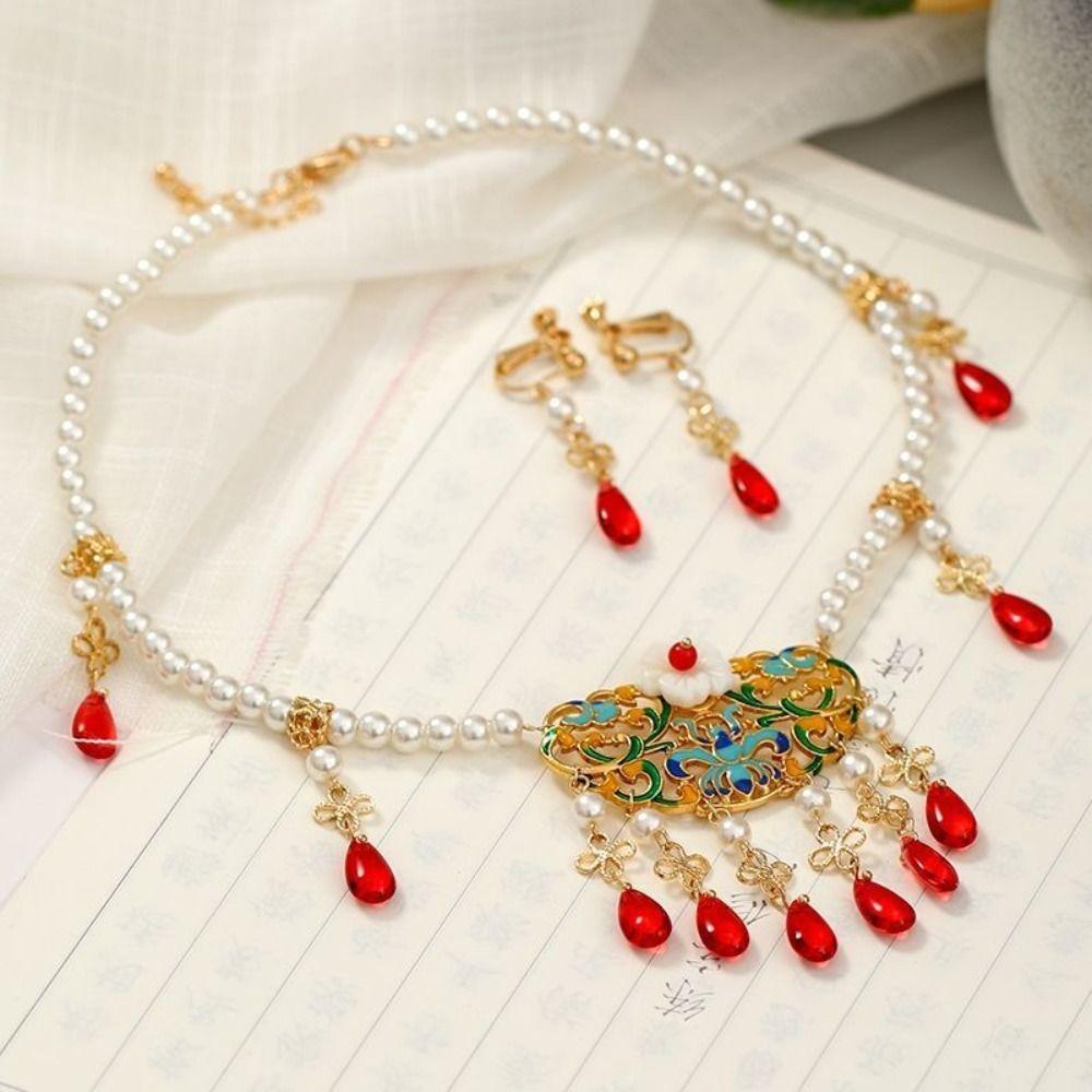 Ethnic Style Pearl Jewelry Set Vintage Tassel Eyebrow Pendant Women Jewelry Suit Wedding