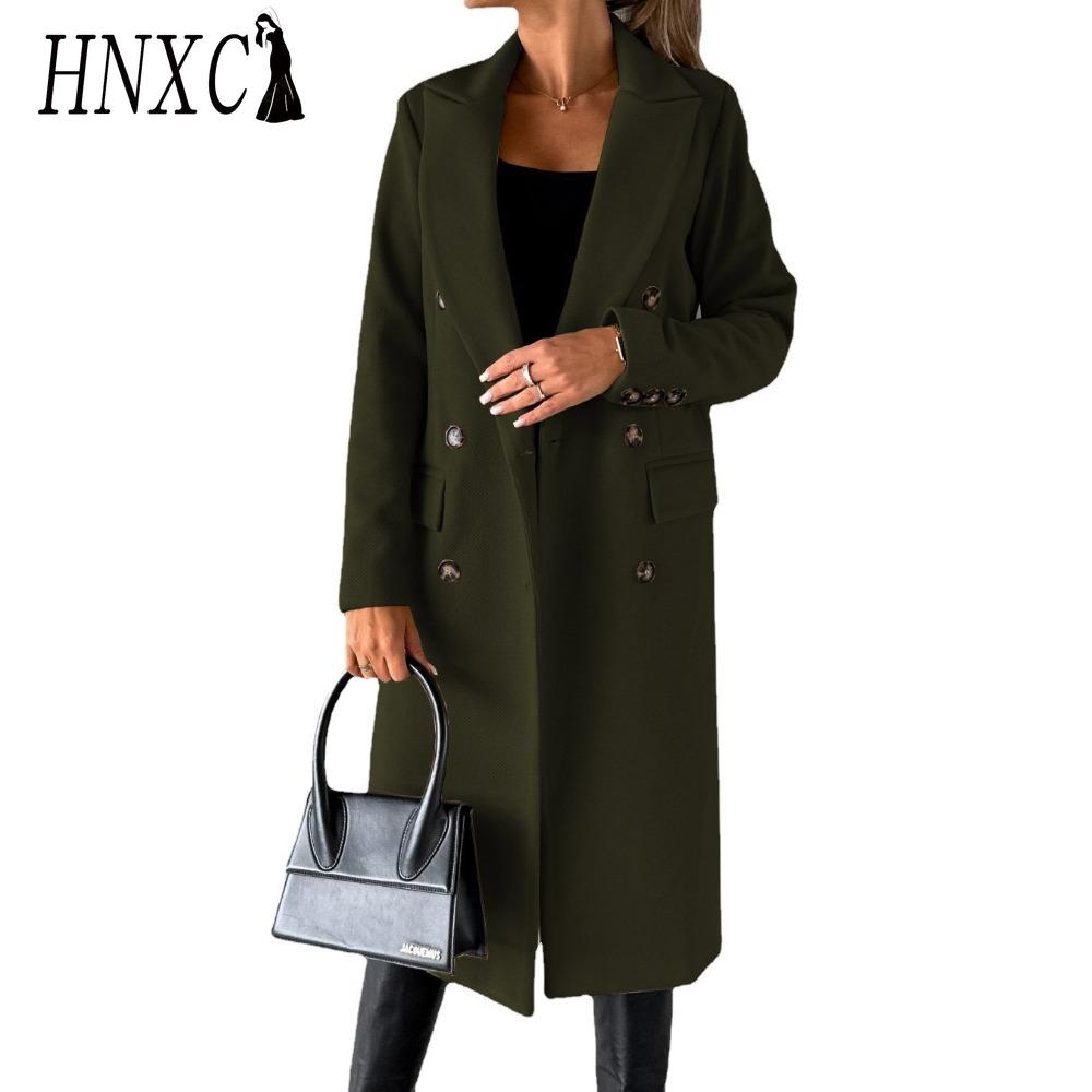 HNXC Damen Vintage Casual Gitterdruck Herbst Winter Langarm Polokragen Jacken & Mäntel