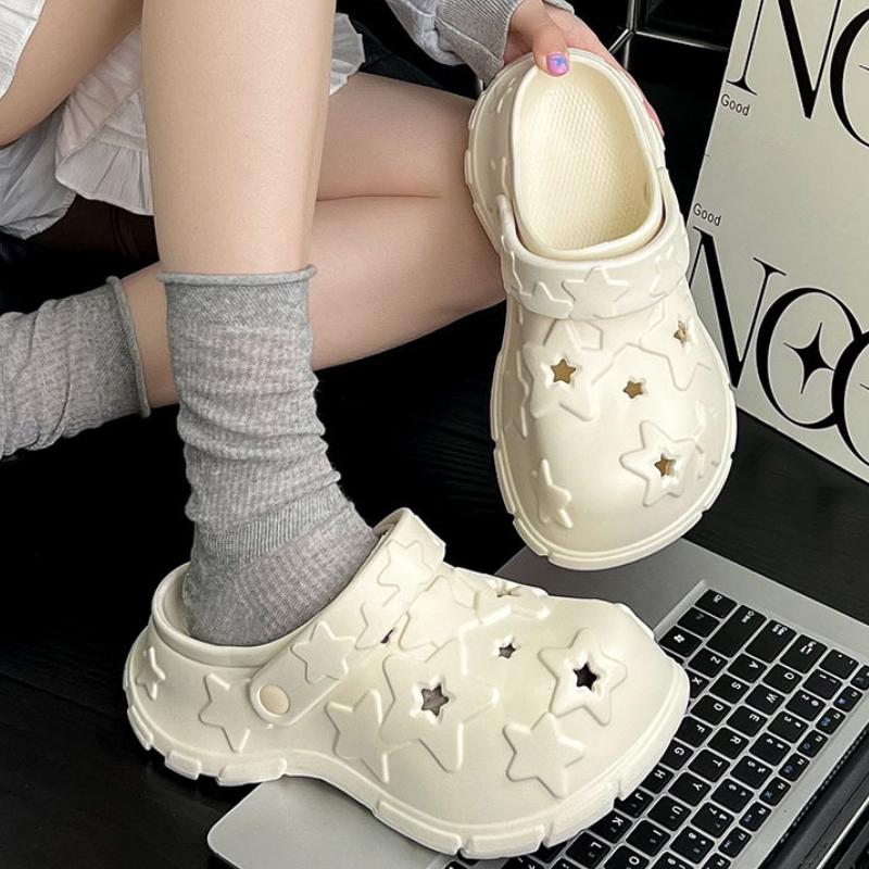 Fashion Women Fashion Clogs Summer Platform Slippers Cute Star Style Home Garden Shoes Thick Sole Girls Home Beach Slides Street Sandals