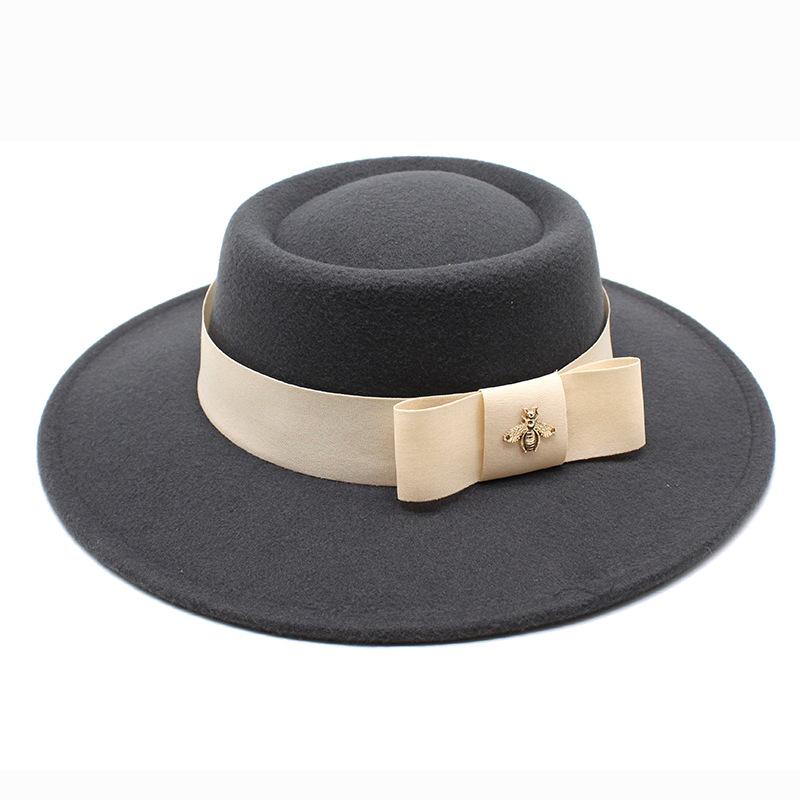 British Elegant Ring-Shaped Concave Flat-Topped Woolen 8.5Cm Top Hat Men'S And Women'S Flat-Topped Woolen Top Hat