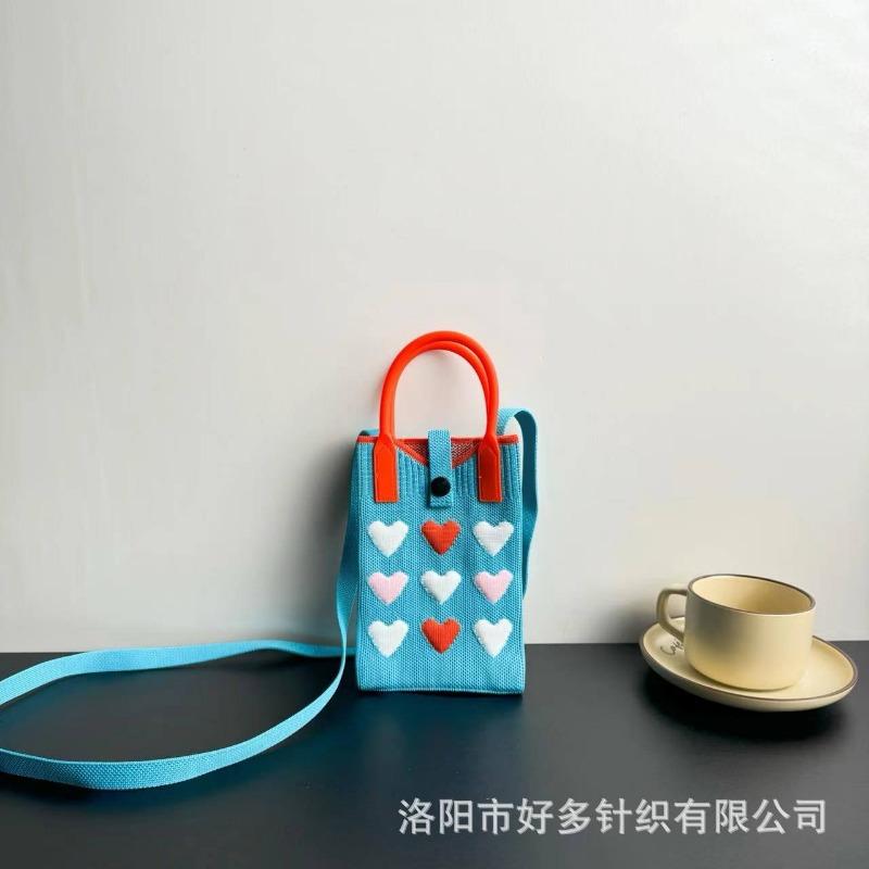 New Love Mobile Phone Bag High-end Knitted Bag Popular Cartoon Cute Portable Storage Messenger Bag