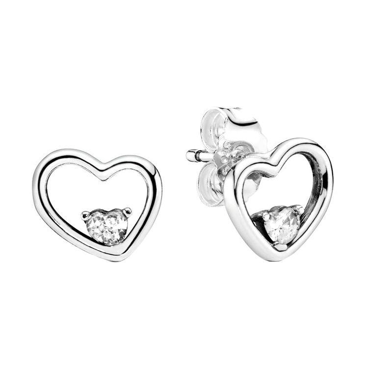 Pandora Asymmetrical Heart Earrings Women earrings 297813CZ Box,Silver