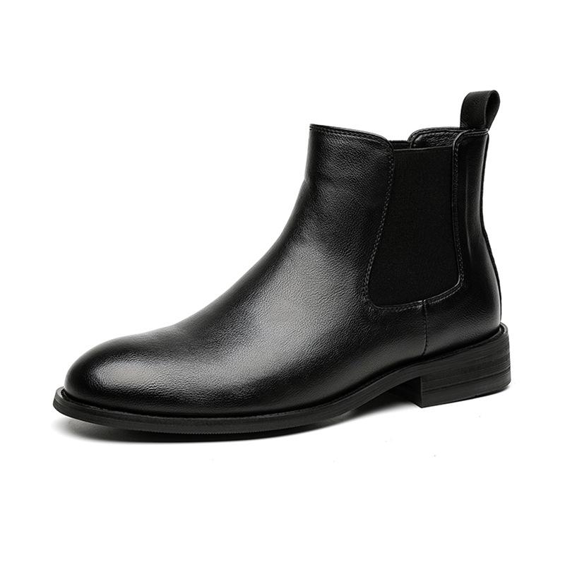 Men's Casual Chelsea Boots Black Brown Genuine Leather Shoes Business Office Dresses Cowboy Ankle Boot Pointed Toe Short Botas