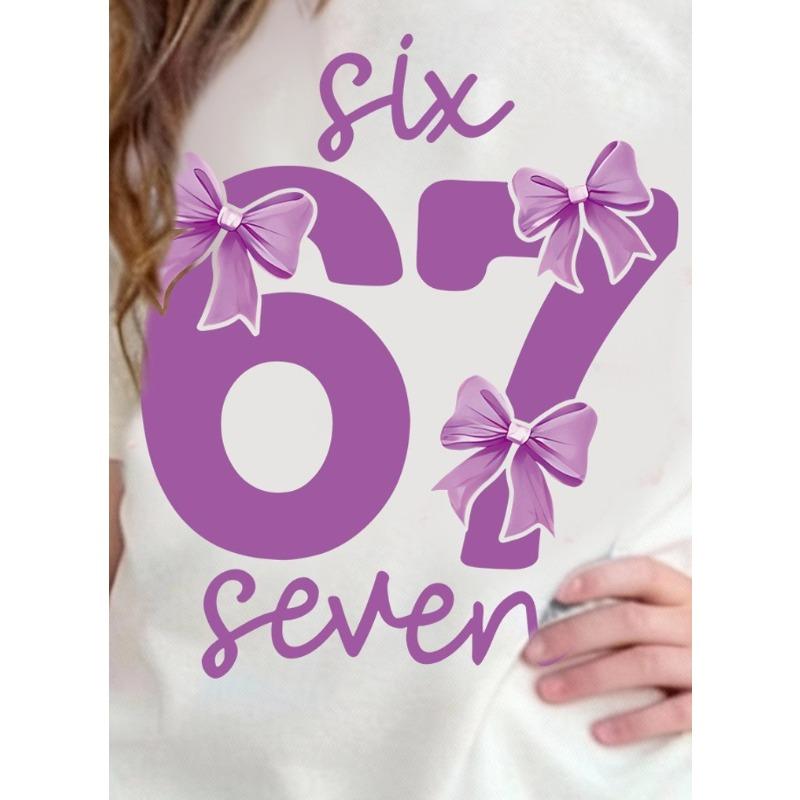 European Size Girls Round Neck Short Sleeved T-shirt Digital Print, Size 67 Floral Pattern