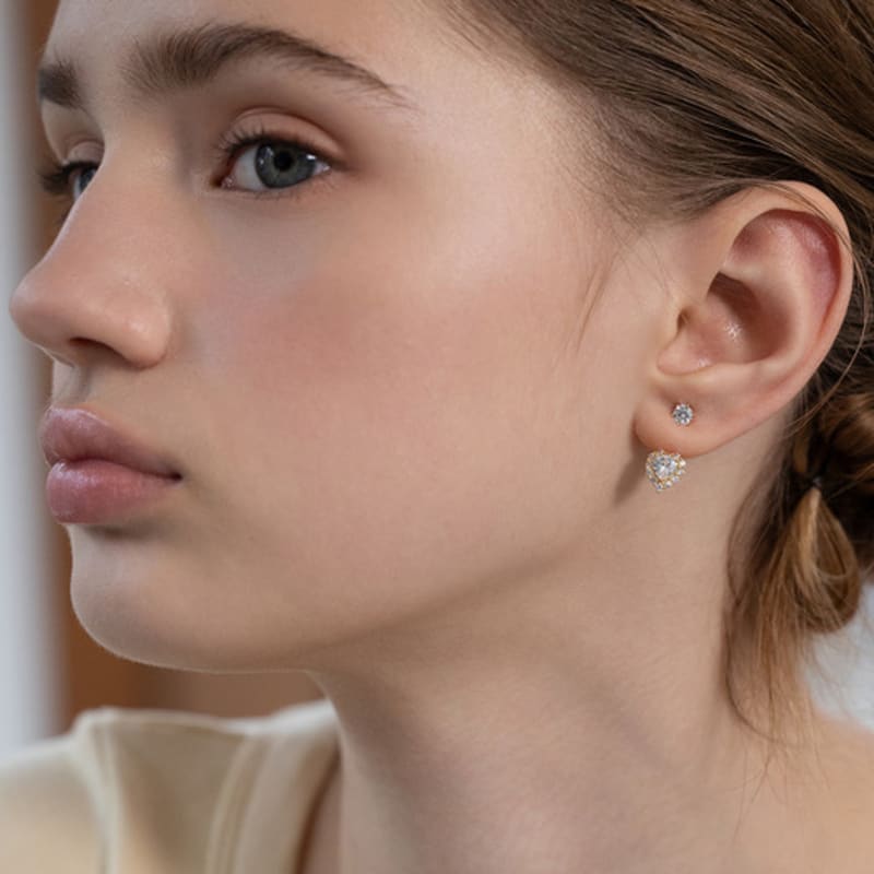 Tatiana (925 Silver) Dewey Heart Ear Jacket Earrings EC3171