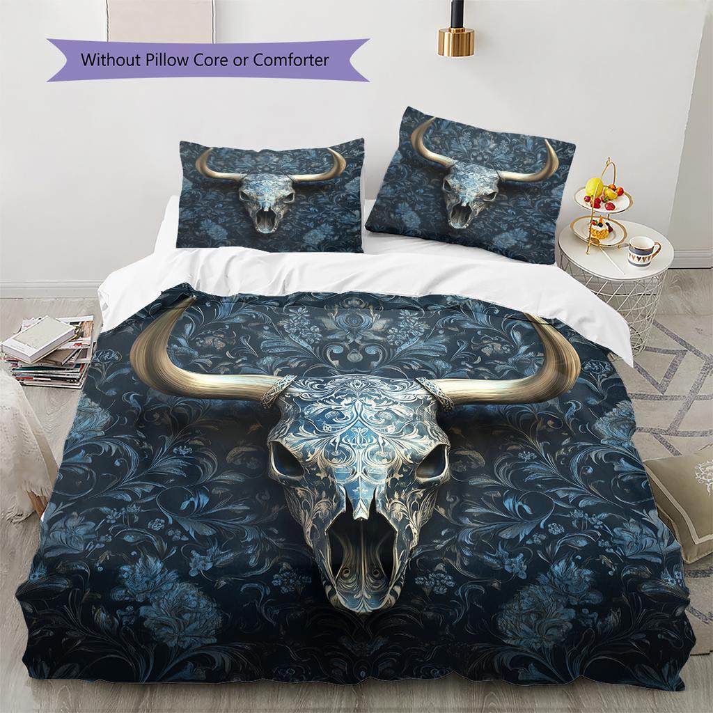 Cow Skull Pattern Bedding Home Decoration Birthday Gift (1 * duvet cover + 2 * pillowcase, without core)