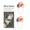 2pcs Faux Pearl Bracelet Design Bridesmaid Wrist Flower Elegant Artificial Hand Flower For Wedding Anniversary Cocktail Party
