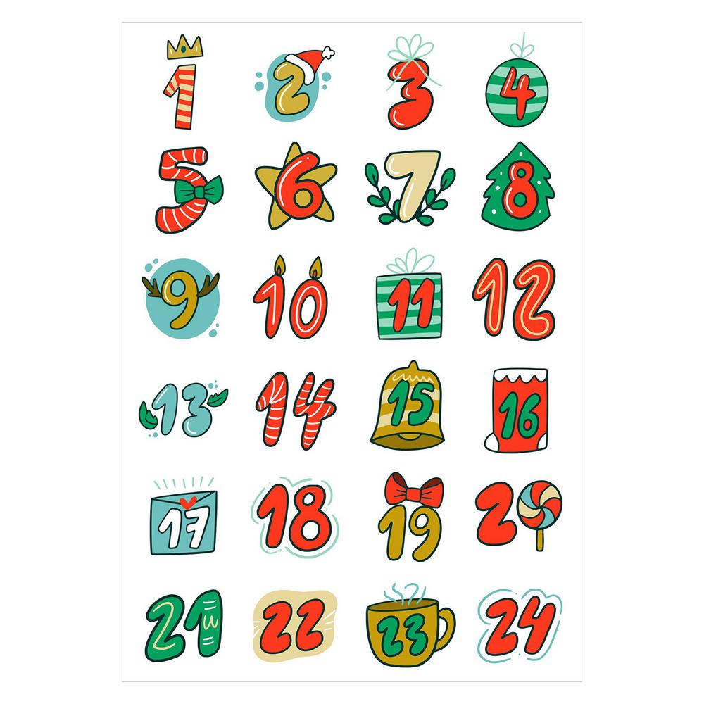 

Christmas Advent Calendar Number Stickers Paper 1-24 Numbers Countdown Calendar Labels For Water Bottle Greeting Card Party 30x21x0.1cm