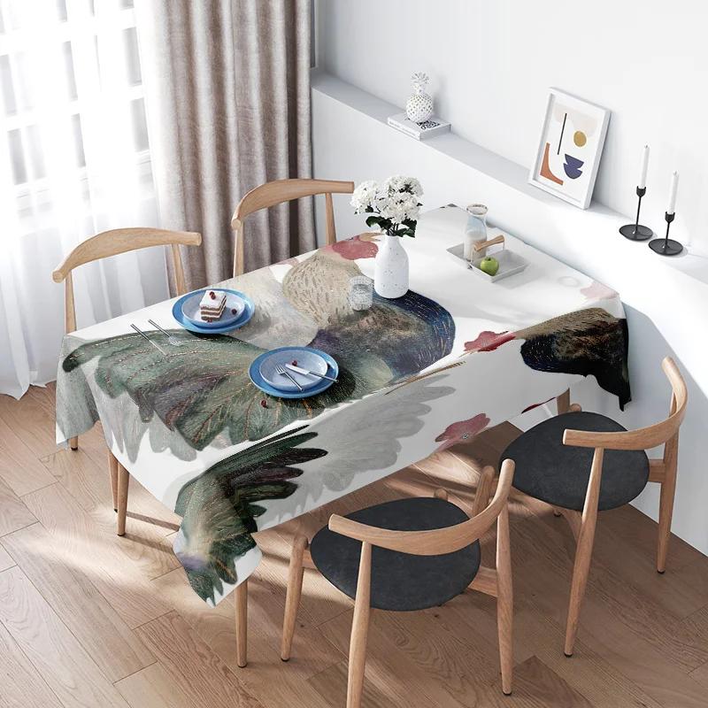 Artistic Printed Tablecloth Unique Leaves Design for Dining Room Decor 100% Cotton Linen Easy Care Washable 100x145cm