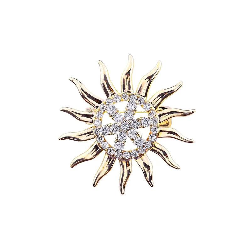 Luxury Sunflower Zircon Brooch: Classic, High-Grade Lapel Pin for Men.