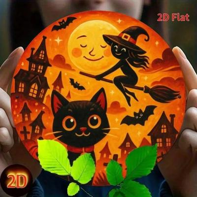 Vintage Halloween Iron Sign Black Cat Witch Wall Art Home Decor