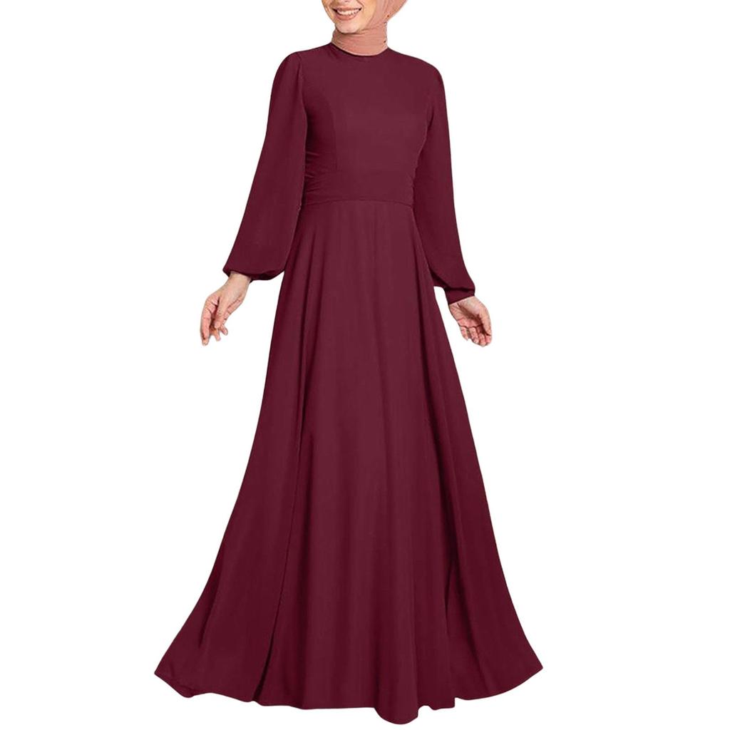 Muslimische Straßenmode für Frauen mit hoher Taille und A-Saum, langärmelige Kleider, lange Kleider