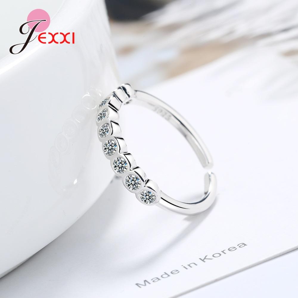 Drop Shipping Beautiful Genuine 925 Sterling Silver Adjustable Rings For Women Shiny AAA Grade Crystal Opening Finger Rings