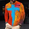 Men Crew Neck Long Sleeve T Shirt Abstract Oil Painting Cross Print Vintage Faith Casual Daily Top