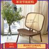 Nordic Rattan Living Room Leisure Sofa Chairs Balcony Back Single Sofa Outdoor Furniture Solid Wood Lazy Small Sofa