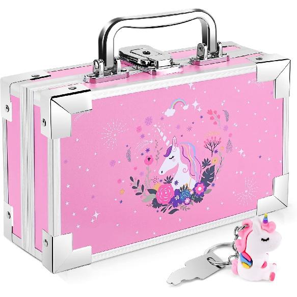 JYPS Unicorn Pencil Box for Girls Boys Kids, Lock Box for School with Portable Handle and Uncorn Keychain, Pink Pencil Box, Cute Unicorn School