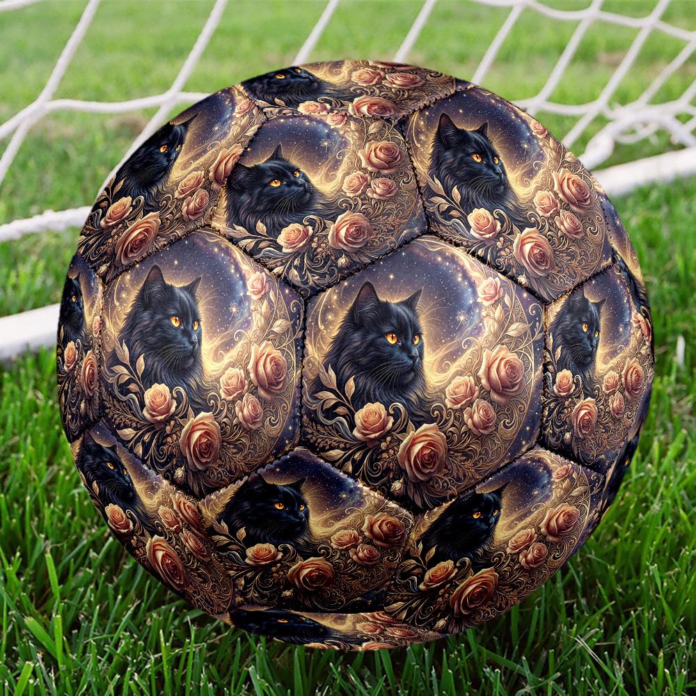1pc Black Cat Roses Durable Size 5 Soccer Ball Professional Match Training Football Indoor &Outdoor Sports Ball P60170