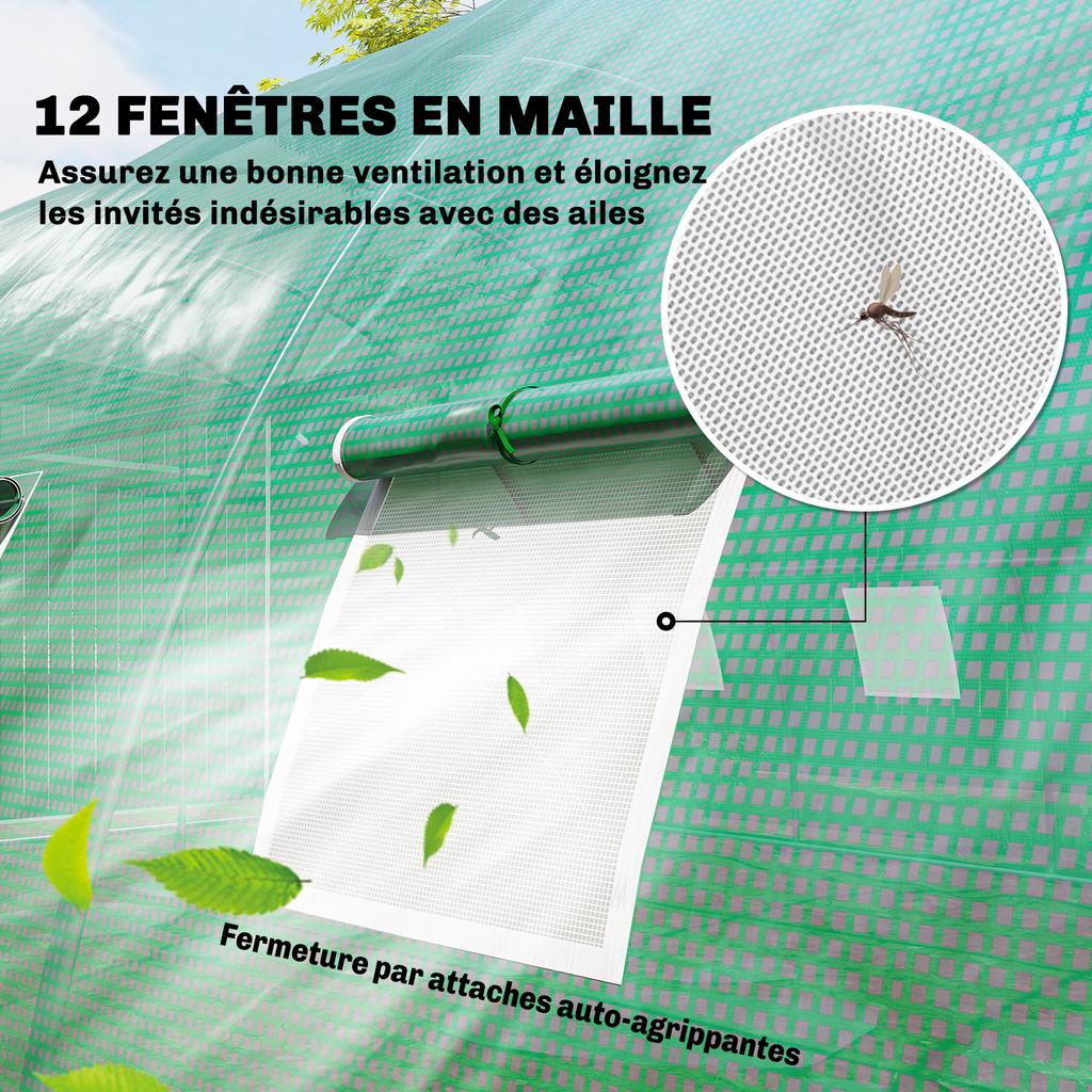 Garden Tunnel Greenhouse Vegetable Greenhouse Galvanized Steel diameter 25mm and Reinforced Structure 395x595x199cm Green