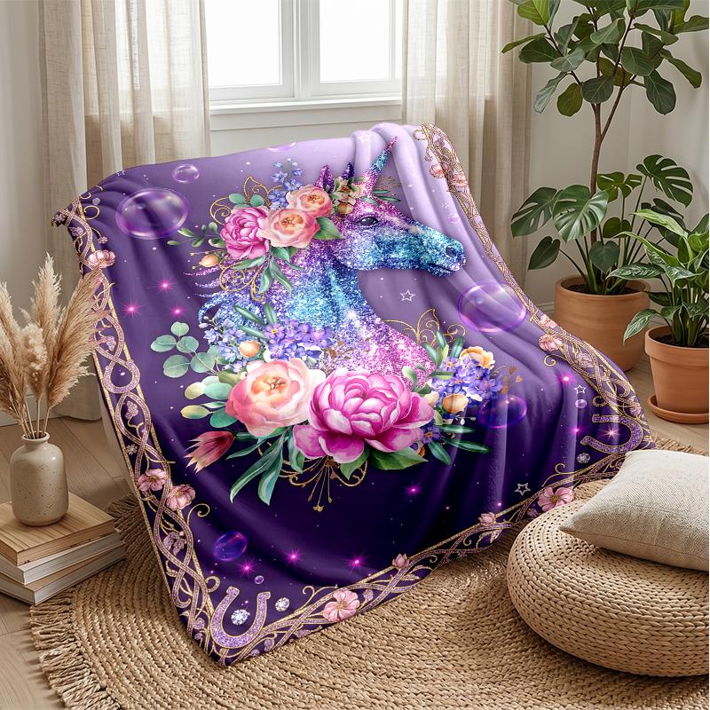 Fantasy Unicorn with Rainbow Theme Blanket Lightweight Warm Flannel Blanket Decorative Throw Blanket for Home Decoration