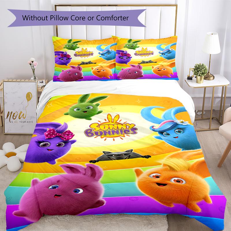3pcs Sunny Bunnies Bedding Set Duvet Cover Closure Includes 1 Duvet Cover & 2 Pillowcases, Soft and Comfortable for All Seasons.