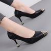 Spring New Medium Heel Women's Shoes Black Small Leather Shoes Stiletto Professional High Heels Spring Single Shoes Women