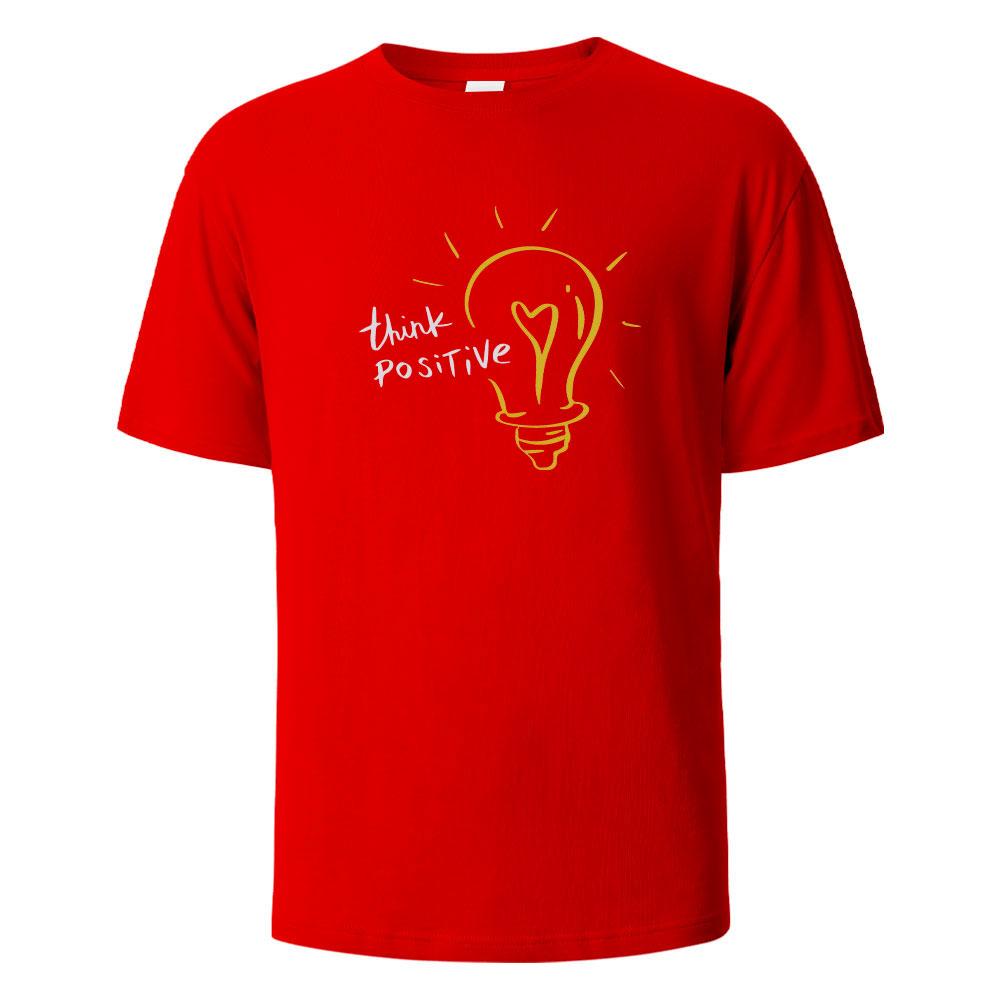 Summer Men's Think Positive Printed Round Neck T-shirt Neutral 100% Cotton Large Casual Soft Breathable Short Sleeve