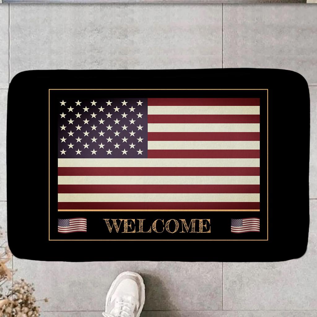 American Flag Welcome Doormat Patriotic USA Stars and Stripes Entrance Rug Classic Non-Slip Welcome Floor Mat for Home Decor