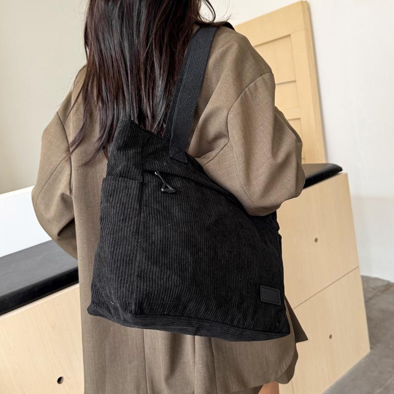 Large Capacity Corduroy Shoulder Bags for Women Outing Versatile Ladies Work Handbags College Style Student Girls Book Tote Bag