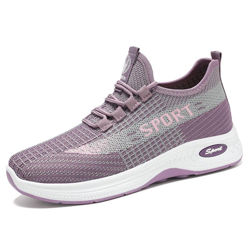 Women's shoes new summer sports shoes breathable fly-woven running shoes soft sole lightweight single shoes lace-up shock-absorbing shoes women's