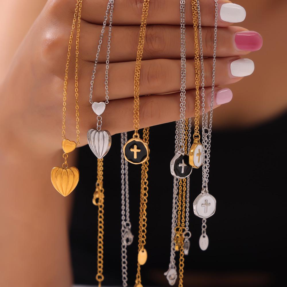 Heart Tassel Pendant Necklace: European & American Design, Titanium Steel Jewelry for Women